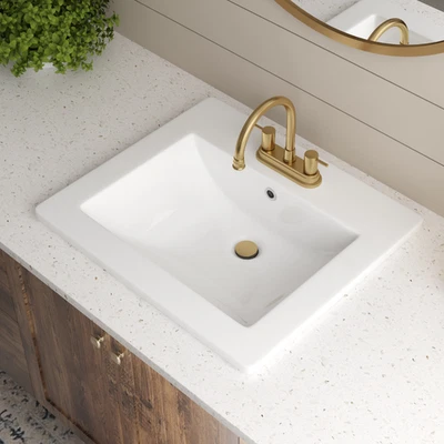 Fregadero de baño blanco de 21"x18" rectangular de cerámica con orificio central para grifo de 4" Foto 1 de 4