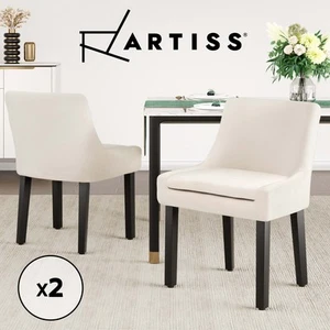 Artiss 2x Dining Chairs Cafe Chair Kitchen Corduroy Cushion Wooden Legs Beige - Picture 1 of 9