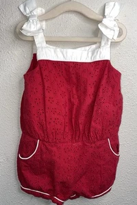 Janie and Jack Romper Red Eyelet w/Pockets and Shoulder Strap Bows 2T - Picture 1 of 8
