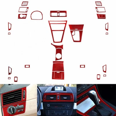 33Pcs Red Carbon Fiber Kits Full Interior Dash Trim Cover For BMW X3 E83 2004-10 — 第 1/4 张图片