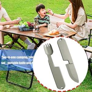 2 in1 Campingbesteck: Messer & Gabel Set tragbar faltbar, Outdoor Picknick Essential - Bild 1 von 9