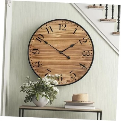 Relojes de pared rústicos de granja para decoración de sala de estar, grandes 24 pulgadas marrón oscuro Foto 1 de 4