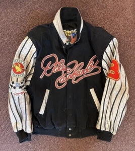 Giacca da uomo vintage Dale Earnhardt Goodwrench in pelle nera argento XL Jeff Hamilton - Foto 1 di 15