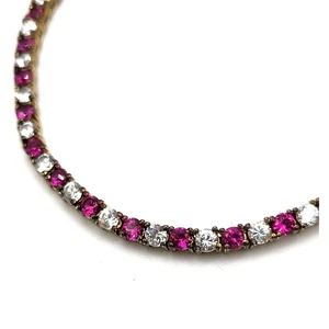 Synthetic Ruby and CZ TENNIS BRACELET Gold Tone Double Latch - 7 1/2" - Picture 1 of 5