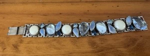 VINTAGE SELRO SELINI OPAL, WHITE & BLUE CRYSTAL LUCITE BRACELET - Picture 1 of 11
