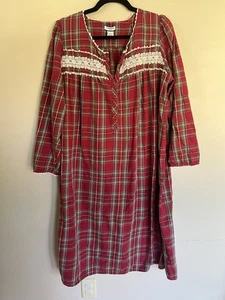 Croft & Barrow Nachthemd Damen Vintage XL rot kariert Flanell 100% Baumwolle Nachthemd - Bild 1 von 7