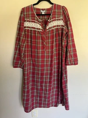 Croft & Barrow Nightgown Womens Vintage XL Red Plaid Flannel 100% Cotton Nighty - Image 1 of 4