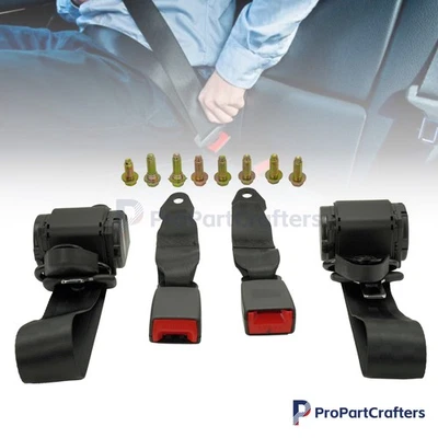 2x Retractable 3 Point Safety Seat Belt Straps Adjustable Belt Kit Car Vehicle - Image 1 of 4