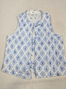 Gilet nonna trapuntato Japna 100% cotone floreale diamante Cottagecore M bianco e blu - Foto 1 di 3