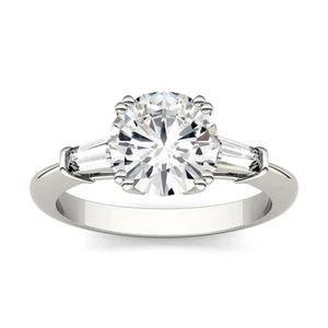 2.27 CTW DEW Round Moissanite Three Stone Engagement Ring Size 7.5 in White Gold - Picture 1 of 9