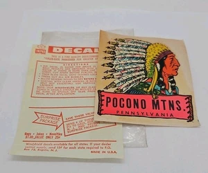 Vintage Original Pocono Mountains Pennsylvania Aufkleber Indianer Logo Reise Sticker - Bild 1 von 7