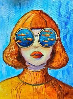 Frauenportrait mit Brille Ölmalerei 18x24 cm Ölgemälde auf Leinwandgewebe - Bild 1 von 4