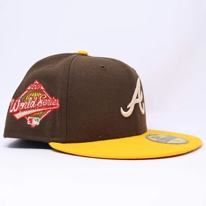 NWT 5/8 Brown Atlanta Braves 1992 World Series 59fifty New Era Fitted Hat Cap - Picture 1 of 6