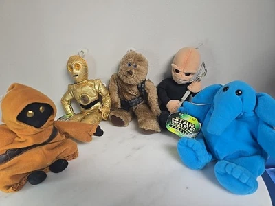 Kenner Star Wars Buddies Plush Lot 5 C3PO Chewbacca Jawa Max Rebo Figrin D'an - Image 1 of 4