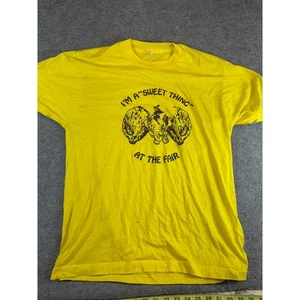 Vintage 70s Dumbo I'm A Sweet Thing At The Fair Elephant T Shirt Sz Small Yellow - Picture 1 of 4