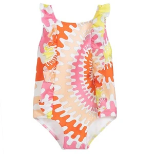 NWT Emilio Pucci Teen Girls Abstract Print Ruffle One Piece Swimsuit - Picture 1 of 12