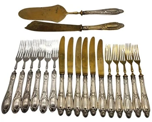 VINTAGE .800 Silver Handled Forks & Knives Flatware Set Gold Wash SOLIGEN - Picture 1 of 3