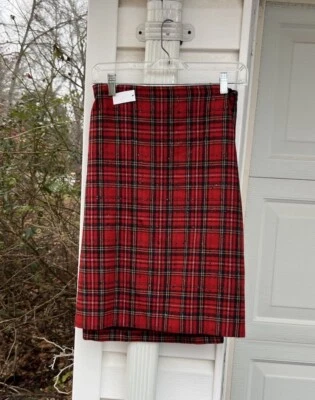 NUEVO CON ETIQUETAS Falda Talbots Bonita Roja Negra Verde A Cuadros Pequeña Negra Lentejuelas Forrada 18W Foto 1 de 4