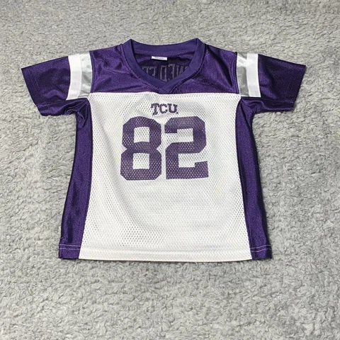 YOUTH SIZE 4T FOOTBALL JERSEY TCU HORNED FROGS #82 PURPLE Cover
