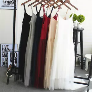 Vestido de verano para mujer Color liso Encaje Malla Longitud media Sin mangas Eslinga Chaleco Vestido - Imagen 1 de 18
