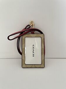 COACH LANYARD ID HOLDER BADGE IN SIGNATURE CANVAS ROUGE NWT 63274