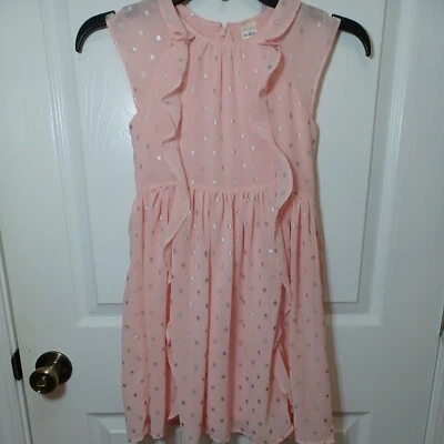 Girls OshKosh B'gosh Pink Sleeveless Casual Dress With Silver Polka-dots Size 7 - Image 1 of 4