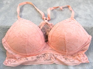Victoria's Secret Bralette Size L Bra Peach Orange Lace Racerback Pullover - Picture 1 of 8
