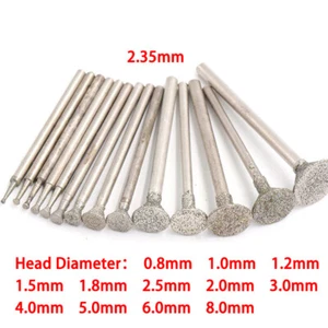 Diamond Grinding Head Burr Bits 0.8mm-8.0mm For Dremel Rotary Tool 2.35mm Shank - Picture 1 of 5