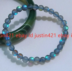 Natural 6/8/10/12mm Gray Gleamy Rainbow Moonstone Round Gemstone Beads Bracelet - Picture 1 of 16