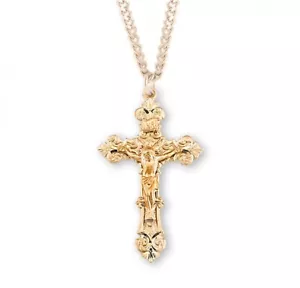 16kt Plated Sterling Silver Men's Crucifix Cross Christian Pendant Necklace - Picture 1 of 3