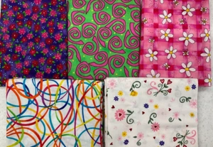 FAT QUARTER BUNDLE OF 5 - FQ1026 - PINK, PURPLE & GREEN - Picture 1 of 1