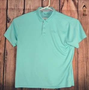 Under Armour Mens Golf Polo Large Loose Heat Gear Green Fishing Hook Logo - Picture 1 of 5