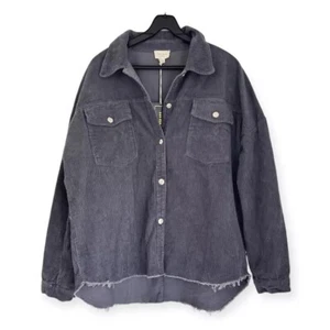 143 Story grau Cord Druckknopf roher Saum Shacket Jacke Größe Medium - Bild 1 von 7