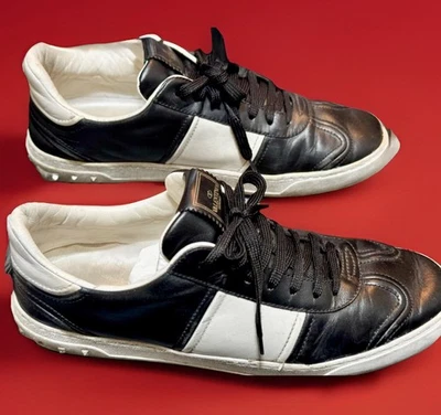 Authentic Valentino Garavani Rockstud Sneakers Men's Size 12” B&W Leather Lce Up - Image 1 of 4