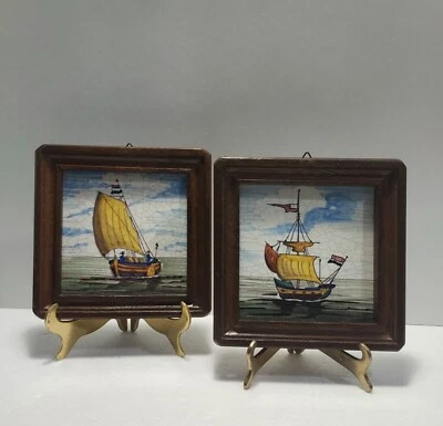 Pair Of Westraven Hand-painted Tiles Framed - Image 1 of 4