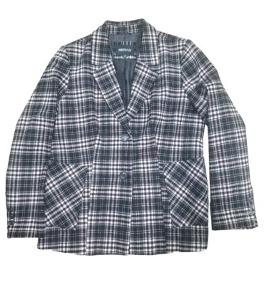 Metrostyle Women's Wool Blend Plaid Pink Black 2 Button Pockets Lined Blazer 18T - Image 1 of 4