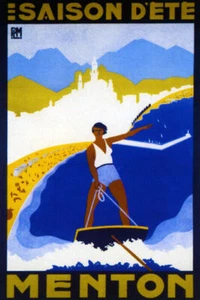 WATER SKIING SPORT MENTON FRANCE SUMMER SEASON FRENCH TRAVEL VINTAG POSTER REPRO - Picture 1 of 3