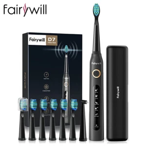 Cepillo de dientes eléctrico Fairywill negro D7 8 cabezales Sonic oral con estuche y USB NUEVO