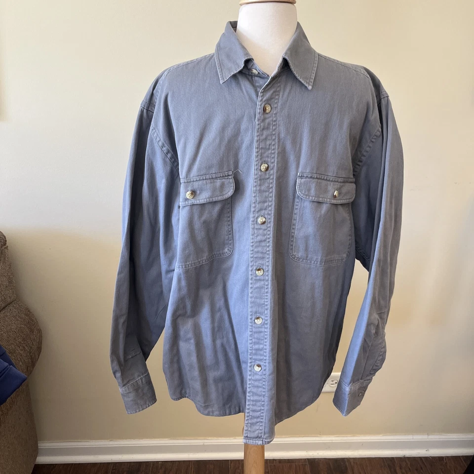 Scandia Woods Denim Plaid Lined Long Sleeve Button Up Gray Large - Image 1 of 4