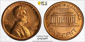PCGS MS67 RD Small Date 1960-D Lincoln Memorial Cent Red - Picture 1 of 3