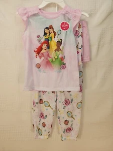 3 Piece Disney Girls Pajama Sets Size 4 Short Short Sleeve Shirt Pants Pink - Picture 1 of 6