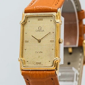 *NEAR MINT* Vintage OMEGA De Ville Cal.1455 Quartz Tank Gold Dial 23mm Men Watch - Picture 1 of 15