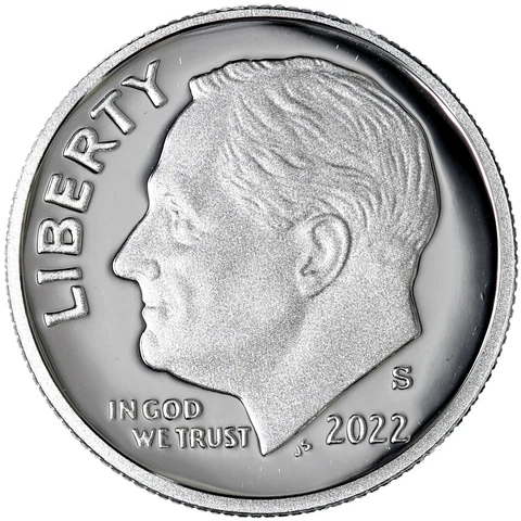 2022 S Roosevelt Dime Gem Deep Cameo .999% Silver Proof US Coin Cover