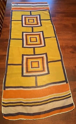 Vintage Jan C Scarf Logo Striped Orange Navy Yellow Rectangle 42 x 15 - Image 1 of 4