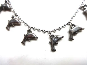 DOLPHIN ANKLET SILVER TONE BEACH FASHION NAUTICAL DOLPHINS SEA LIFE OCEAN VGUC - Picture 1 of 6