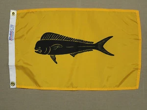 Dolphin Yellow Black Indoor Outdoor Dyed Nylon Boat Flag Grommets 12" X 18" - Picture 1 of 1
