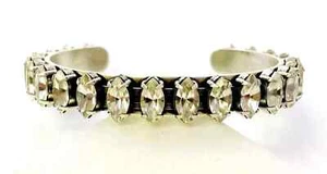 HSN SHELLY BROWN Silver-tone "Jessica" Marquise Clear Crystal Cuff Bracelet - Picture 1 of 13