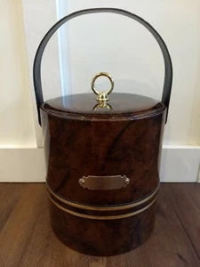 Vintage Mid Century Modern Georges Briard Ice Bucket Brown Vinyl Gold Barware - Picture 1 of 11