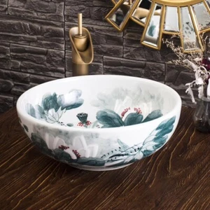 Fregadero lavabo encimera cerámica baño hecho a mano pintura china loto vintage - Imagen 1 de 34