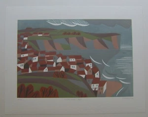 Original Leinenschnittdruck von Robin Hood's Bay, North Yorkshire - Bild 1 von 3